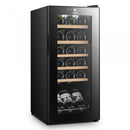 Racitor pentru vin Samus SRV55LMC 5 rafturi din lemn 50 litri capacitate 18 sticle clasa G termostat reglabil racire cu compresor iluminare interioara LED control tactil cu afisaj electronic 77 x 34.5 x 45 cm