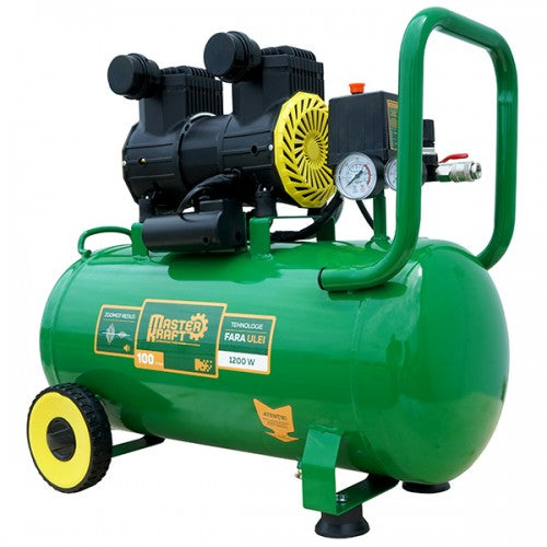 Compresor de aer 50L, 1.2 kW, 2 cilindri, fara ulei MasterKraft LSD-1600W/50 Silentios