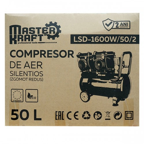 Compresor de aer 50L 2.4 kW 4 cilindri fara ulei MasterKraft LSD-1600W/50/2 Silentios