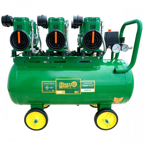 Compresor de aer 70L 2.1 kW 6 cilindri fara ulei MasterKraft LSD-1280W/70/3 Silentios