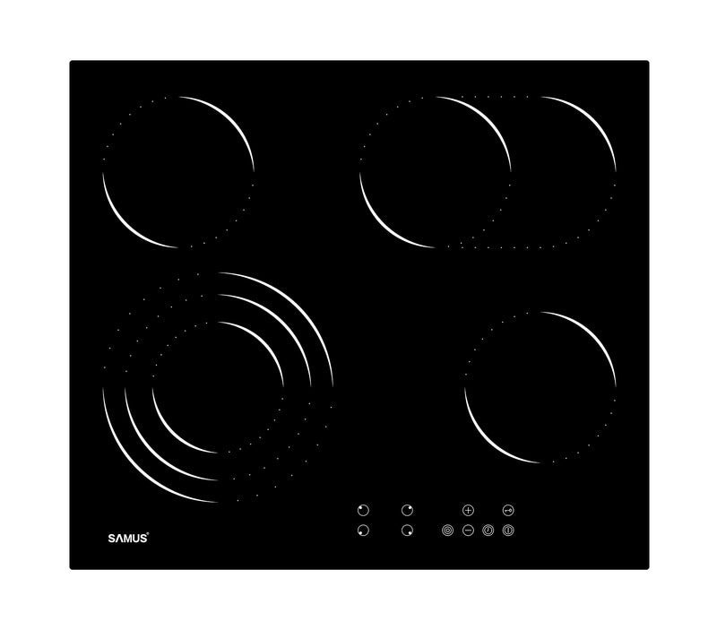 Plita incorporabila vitroceramica Samus PSVE-64BG10 4 zone de gatit 6800 W control touch 9 trepte putere indicator caldura reziduala blocaj de siguranta timer