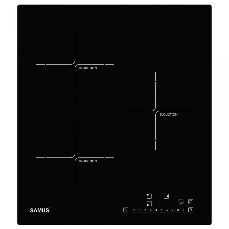 Plita incorporabila inductie Samus PSI-43SG1 3 zone de gatit 5800 W 9 trepte putere control touch indicator caldura reziduala timer blocaj de siguranta functie Boost