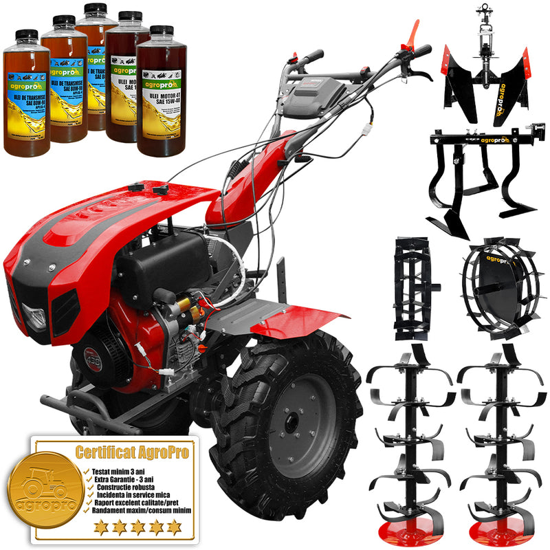 Motocultor Weima WM1100BE-6 motor 10 CP diesel 6 viteze latime lucru 135 cm pornire electrica reductor usor/greu roti metal cultivator plug reversibil 5l ulei AgroPro