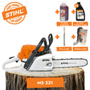 Motofierastrau STIHL MS 231 putere 2.7CP lama 40cm 1.3mm pas lant 3/8" + ulei amestec 2T 1L + ulei forest plus 2L + extra lant + pila lant
