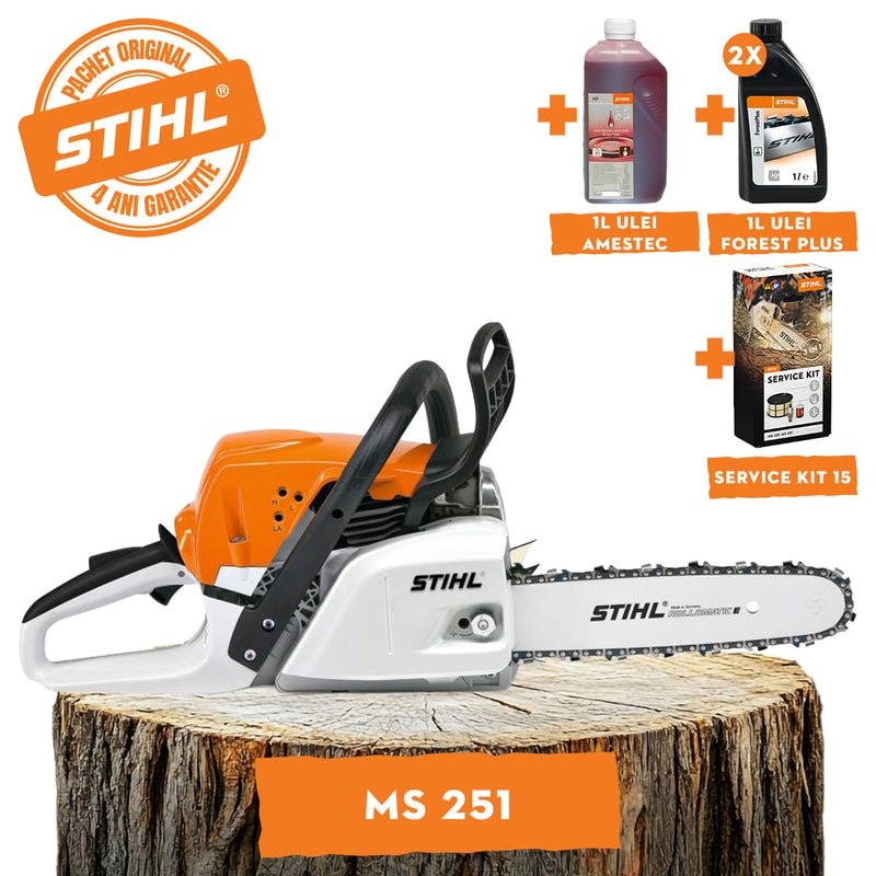 Motofierastrau STIHL MS 251 Putere 3 CP lama 40cm 1.3 mm pas lant .325" 23RS + ulei amestec 2T 1L + ulei forest plus 2L + service kit 15