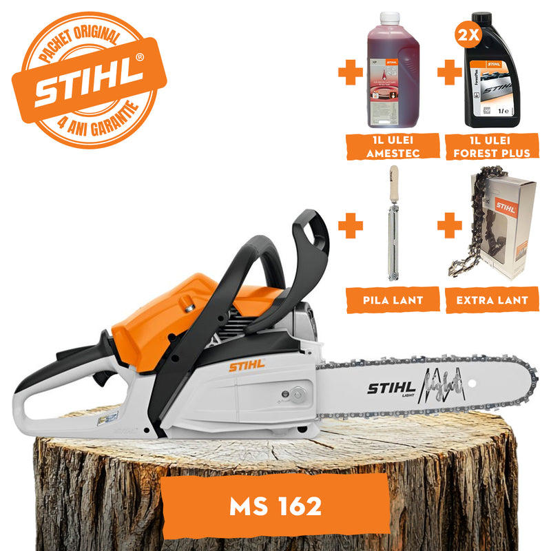 Motofierastrau STIHL MS 162 putere 1.6 CP lama 35 cm pas lant 3/8" 61PMM3 + ulei amestec 2T 1L + ulei forest plus 2L + extra lant + pila lant