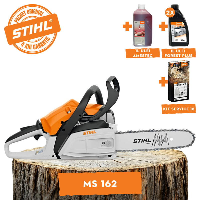 Motofierastrau STIHL MS 162 putere 1.6 CP lama 35 cm pas lant 3/8" 61PMM3 + ulei amestec 2T 1L + ulei forest plus 2L + service kit 18