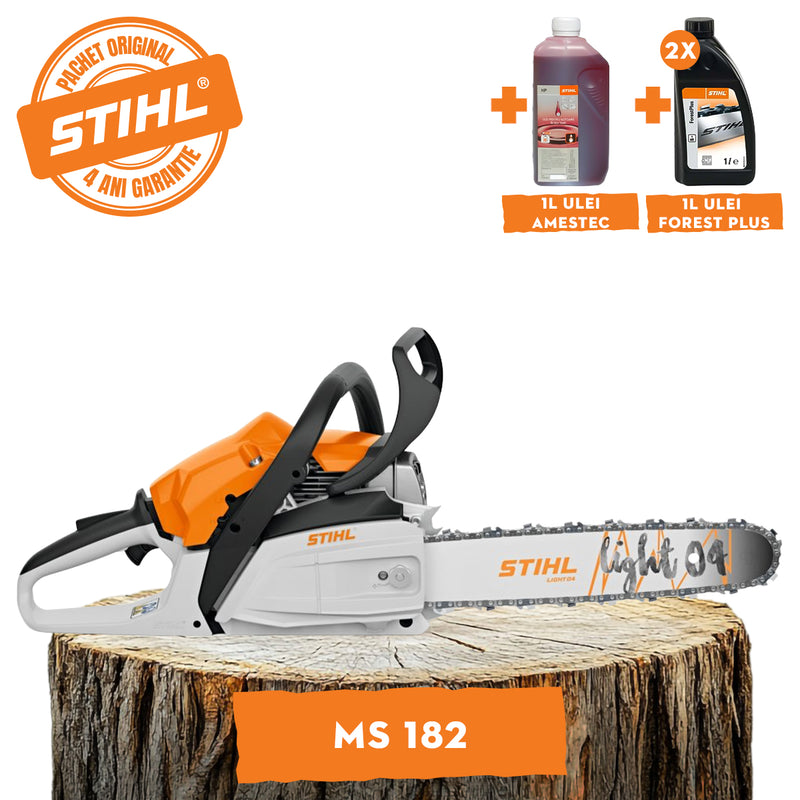 Motofierastrau STIHL MS 182 putere 2.2 CP lama 40 cm 1.3 mm pas lant 3/8"P + ulei amestec 2T 1L + ulei forest plus 2L