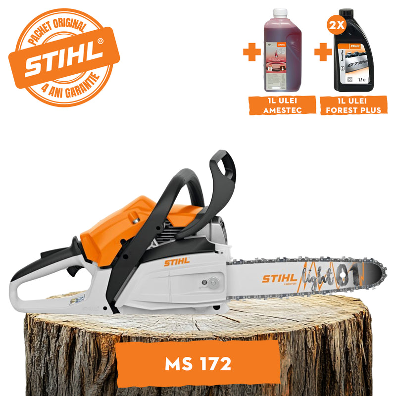 Motofierastrau STIHL MS 172 putere 1.9 CP lama 35 cm 1.1 mm pas lant 3/8"P + ulei amestec 2T 1L + ulei forest plus 2L