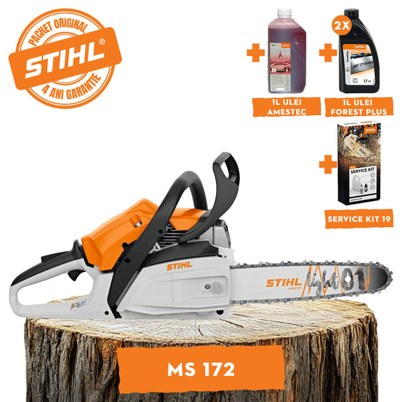 Motofierastrau STIHL MS 172 putere 1.9 CP lama 35 cm 1.1 mm pas lant 3/8"P + ulei amestec 2T 1L + ulei forest plus 2L + service kit 18