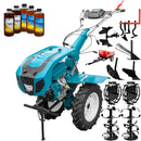 Motocultor profesional DKD HS 1100D motor 16 CP latime lucru 90-120 cm capota cu far freze roti cauciuc roti metal plug arat rarita reglabila plug cartofi cultivator plug reversibil remorca 5l ulei