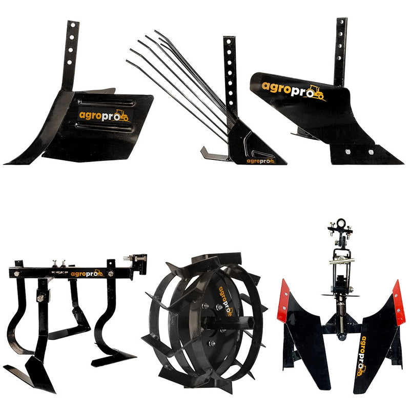 Set 6 Accesorii agricole AgroPro plug arat rarita reglabila plug cartofi cultivator plug reversibil roti metalice 40 cm manicot 32 mm