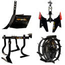Set 4 Accesorii agricole AgroPro rarita reglabila cultivator plug reversibil roti metalice 40 cm manicot 32 mm