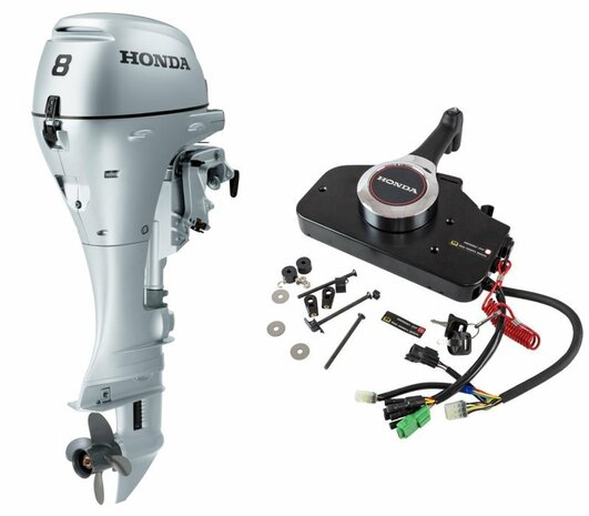 Motor barca Honda BF8 LRU cu mansa cizma lunga 8 CP 4T pornire electrica rezervor si linie incluse elice aluminiu cu 4 aripi port incarcare 12A