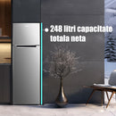 Frigider Samus SX346E cu 2 usi si 4 rafturi 248 litri clasa E argintiu inaltime 165.5 cm termostat reglabil dezghetare automata la frigider usi reversibile picioare reglabile