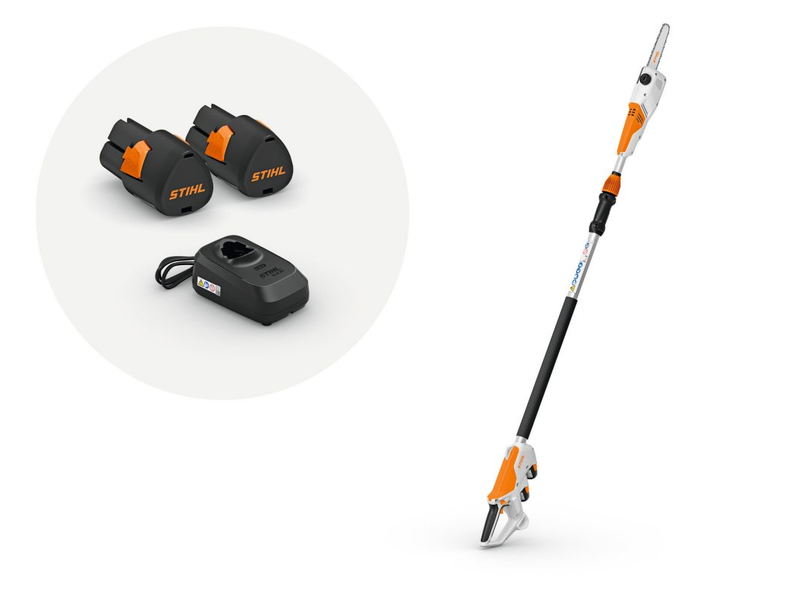 Emondor de inaltime pe acumulator STIHL HTA 30 sistem AS putere 0.45 kW lungime sina 20 cm pas lant 1/4"P set cu 2 acumulatori AS 2 si incarcator ALS 31
