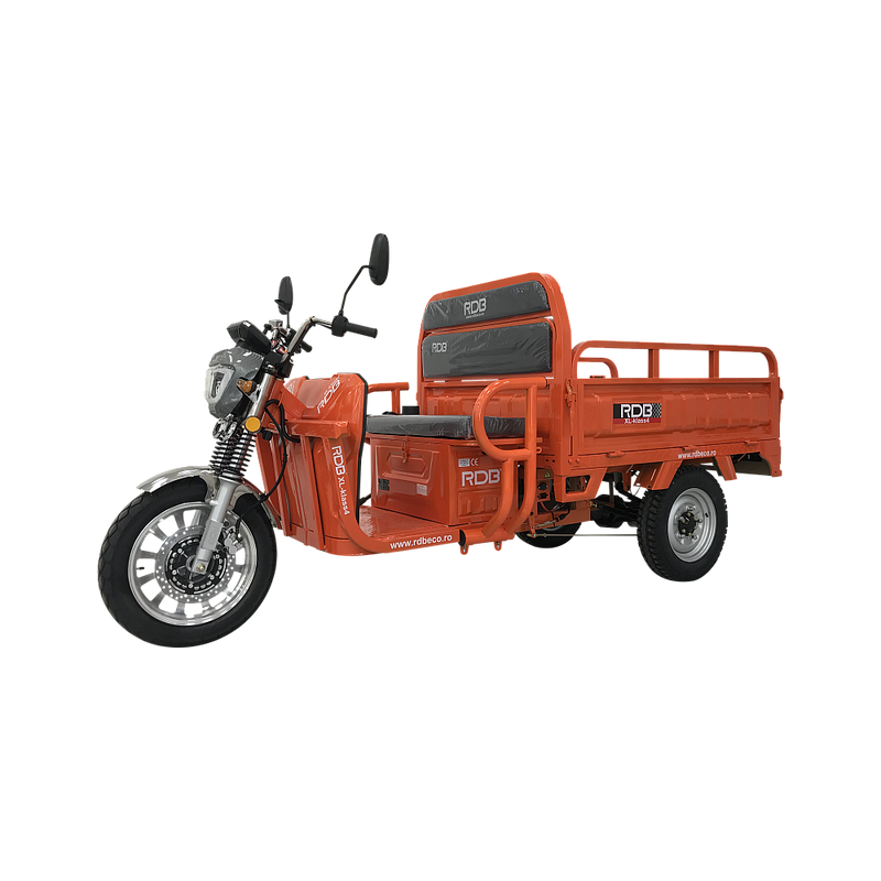 Tricicleta electrica RDB XL-Klass4 GRANDE cu bena rabatabila manual fara permis 4000W 25 km/h 72V45Ah autonomie 70 kmculoare rosu