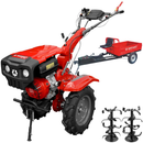 Motocultor 4x4 Rotakt Atlas RO10R-2P motor 10CP 301 cmc benzina 2+1 viteze latime lucru 56-110 cm freze roti cauciuc 5.00-12" 2 prize de putere + Remorca Rotakt Transporter REM600 4x4 capacitate incarcare 600 kg