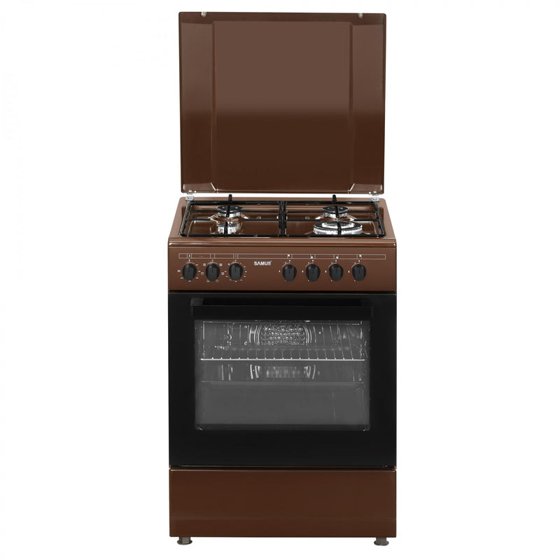 Aragaz electric / gaz Samus SM662AENS BROWN 4 arzatoare pe gaz cuptor electric 7 functii grill ventilator timer mecanic latime 60 cm