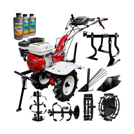 Motocultor Media Line MS 7100 CF motor 7 CP latime lucru 90 cm 2+1 viteze freze roti cauciuc roti metal rarita fixa plug cartofi cultivator 3l ulei AgroPro