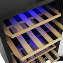 Racitor pentru vin Samus SRV98LMCD 5 rafturi din lemn 88 litri capacitate 33 sticle clasa G 2 zone de racire termostat reglabil racire cu compresor iluminare interioara LED control tactil cu afisaj electronic 88 x 53.5 x 46.5 cm