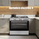 Aragaz pe gaz Samus SM950AGRXS1 5 arzatoare gaz cuptor pe gaz 92 litri aprindere electrica dispozitiv siguranta plita dispozitiv siguranta cuptor geam dublu cuptor timer capac metalic latime 90 cm