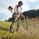 Motocoasa STIHL FS 91 motor 1.3 CP latime lucru 42 cm cutit pentru iarba 230-2 chinga dubla pentru umeri + ulei amestec 2T 1L + AutoCut 27-2 + viziera cu antifoane