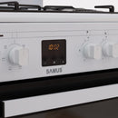 Aragaz electric / gaz Samus SM663AENS WHITE 4 arzatoare pe gaz 1 arzator Wok cuptor electric 7 functii grill ventilator latime 60 cm aprindere electrica plita timer digital lumina interioara