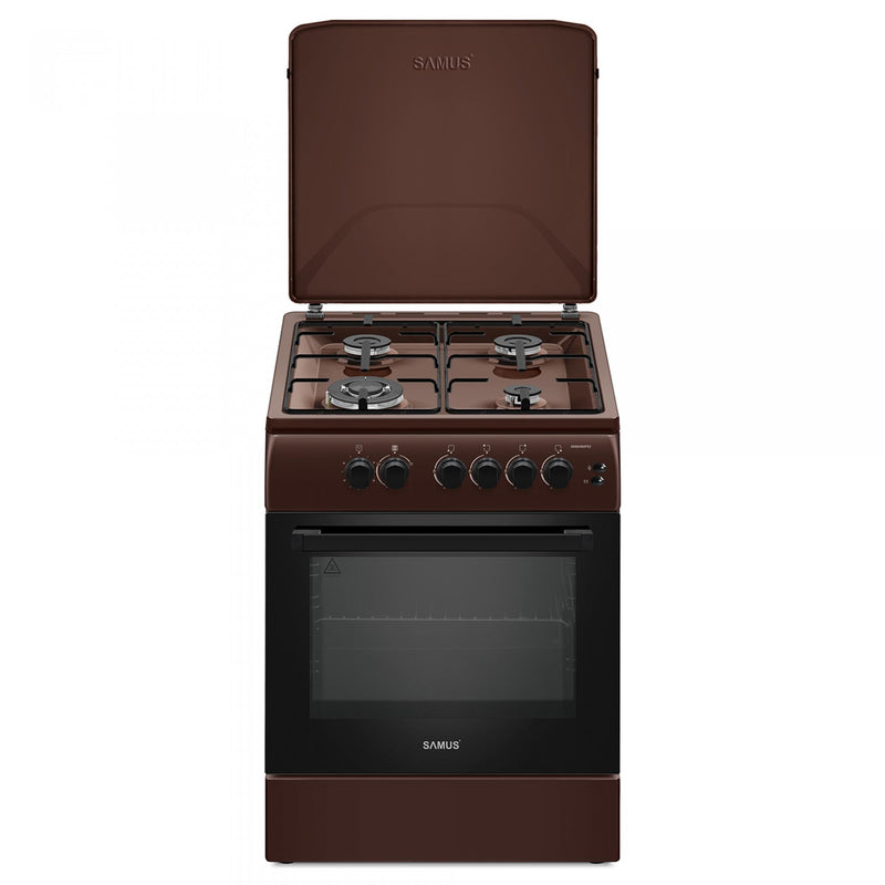 Aragaz pe gaz Samus SM664MPGS 4 arzatoare cuptor pe gaz 70 litri 1 arzator Wok aprindere electrica dispozitiv siguranta plita si cuptor timer grill latime 60 cm
