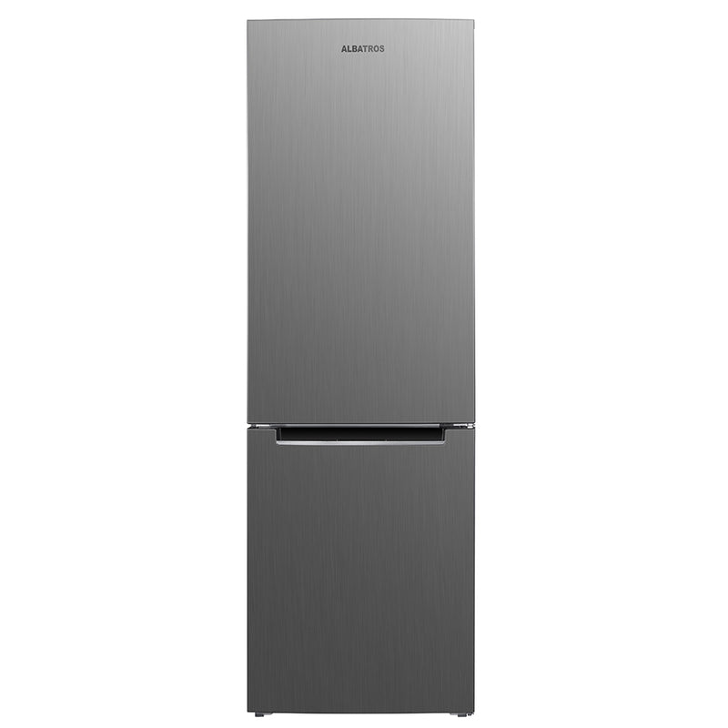 Combina frigorifica Albatros CFX395E 315 litri clasa E inaltime 186 cm termostat reglabil dezghetare automata frigider usi reversibile lumina interioara tip LED picioare reglabile argintiu
