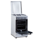 RESIGILAT: Aragaz electric/ gaz Samus SM562AENS1 INOX 4 arzatoare pe gaz cuptor electric 43 litri 6 functii grill ventilator timer aprindere electrica dispozitv siguranta arzatoare latime 49.8 cm