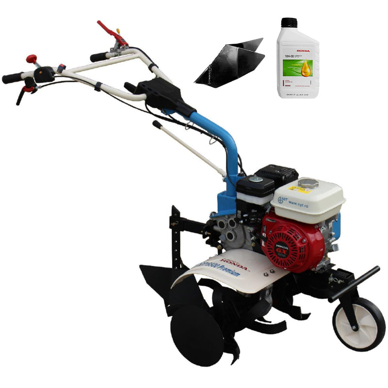 Motosapa AGT 6500 PREMIUM motor Honda GX200 6.5 CP latime lucru 80 cm 2+1 viteze freze rarita fixa fara roti cauciuc 0.6l ulei