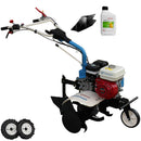 Motosapa AGT 6500 PREMIUM motor Honda GX200 6.5 CP latime lucru 80 cm 2+1 viteze freze rarita fixa roti cauciuc 4.00-8 roti metal plug arat rarita reglabila plug cartofi cultivator remorca 0.6l ulei