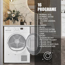 Uscator de rufe Samus SGDP-824 pompa de caldura 8 kg clasa E latime 60 cm memorare program favorit functie Antisifonare blocare acces copii optiune pornire intarziata