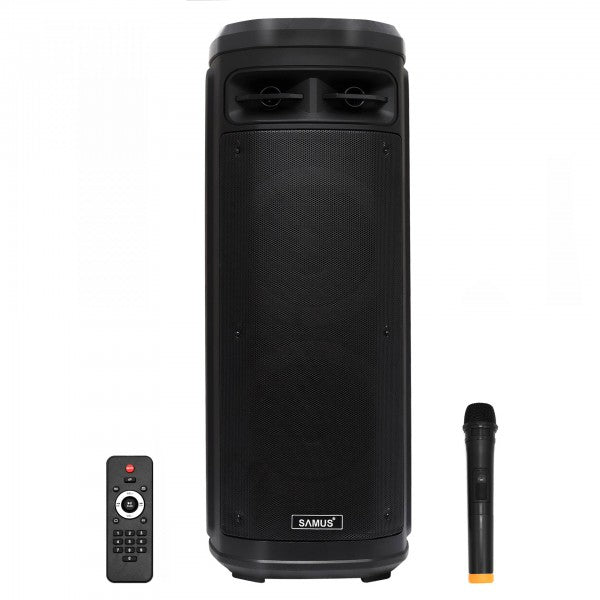 Boxa portabila Samus IBIZA 10 - 800W Bluetooth USB slot card microSD / TF Aux in radio FM 2 mufe intrare microfon mufa intrare chitara afisaj LED negru microfon telecomanda