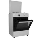 Aragaz electric / gaz Samus SM663AENS WHITE 4 arzatoare pe gaz 1 arzator Wok cuptor electric 7 functii grill ventilator latime 60 cm aprindere electrica plita timer digital lumina interioara
