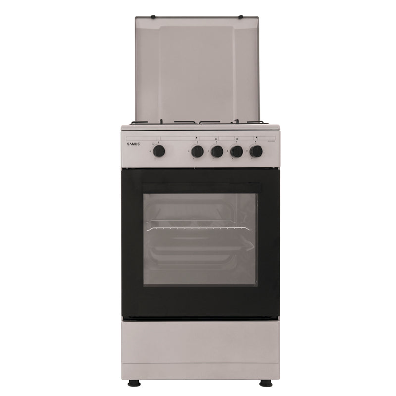 Aragaz pe gaz Samus SM450BSS 4 arzatoare latime 50 cm dispozitiv siguranta plita si cuptor