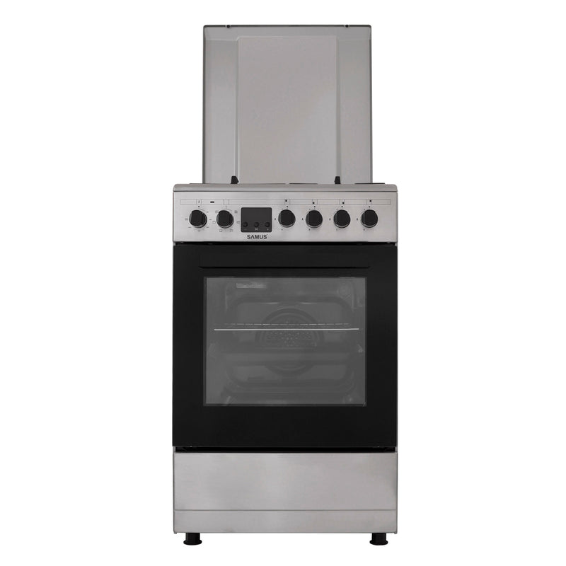 Aragaz electric / gaz Samus SM563AENS INOX 4 arzatoare pe gaz cuptor electric 7 functii grill ventilator timer digital latime 50 cm