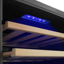 Racitor pentru vin Samus SRV98LMCD 5 rafturi din lemn 88 litri capacitate 33 sticle clasa G 2 zone de racire termostat reglabil racire cu compresor iluminare interioara LED control tactil cu afisaj electronic 88 x 53.5 x 46.5 cm