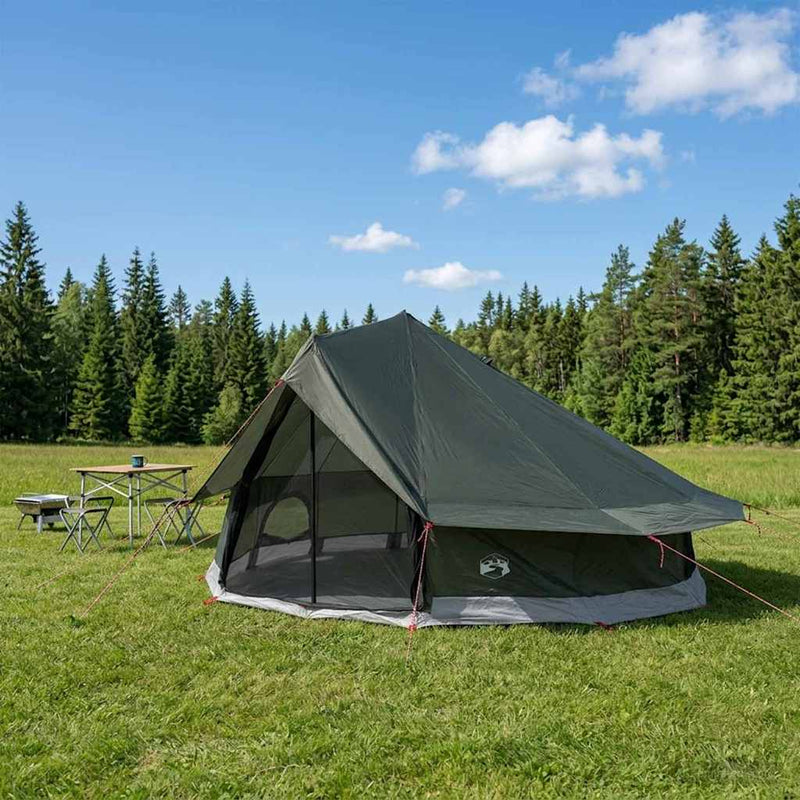 vidaXL Cort Tipi Verde Army 800 x 800 x 430 cm Poliester și oțel
