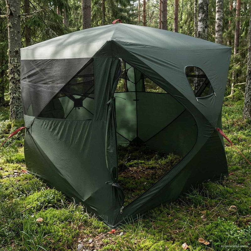 vidaXL Cort de vanatoare cu acoperis verde army 143 x 143 x 165 cm