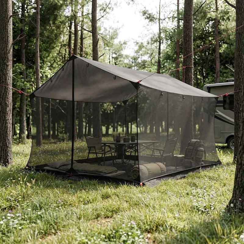 vidaXL Cort de camping cu pereti din plasa culoare maro gri