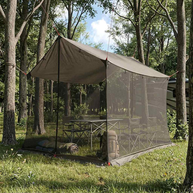 vidaXL Cort de camping cu pereti din plasa culoare maro gri