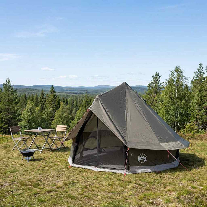 vidaXL Cort Tipi culoare maro gri 250 x 250 cm poliester si otel