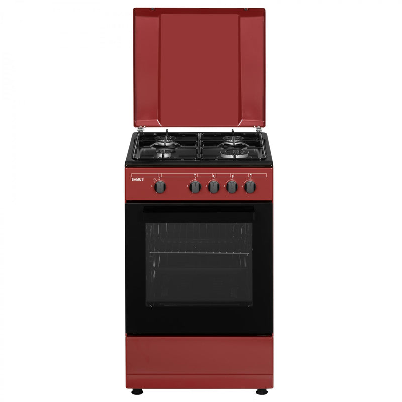 Aragaz pe gaz Samus SM566APGS BURGUNDY-BLACK 4 arzatoare cuptor gaz latime 50 cm capac de metal