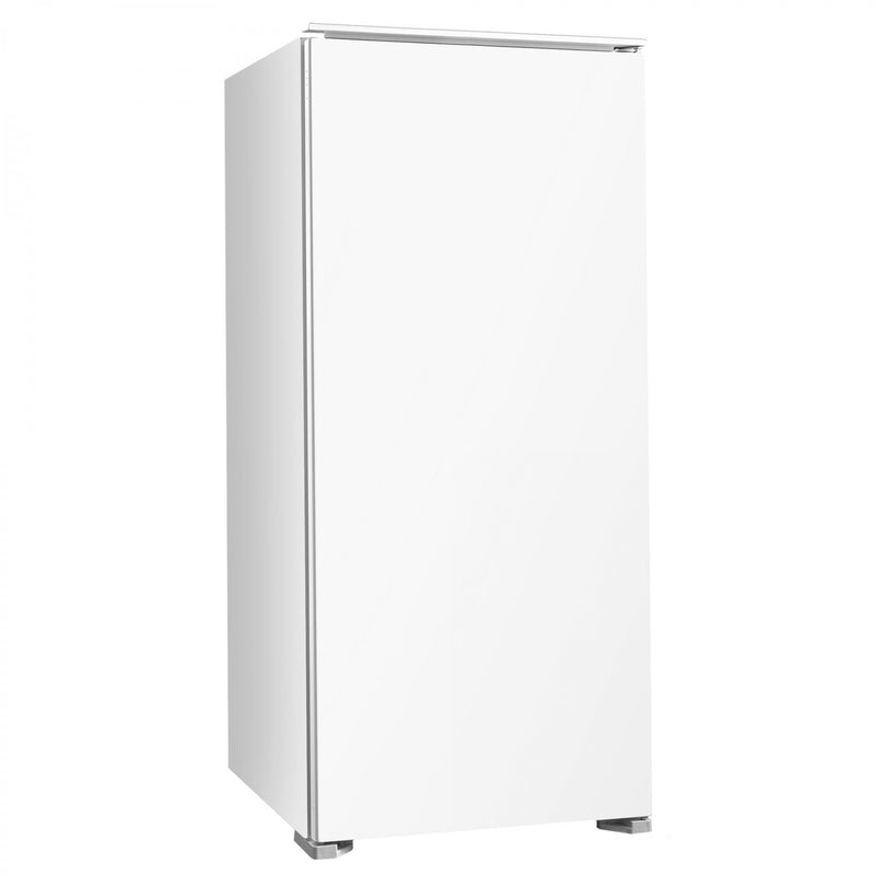 Frigider - racitor incorporabil cu o usa Samus SRBI223 cu 1 usa si 4 rafturi 199 litri clasa F inaltime 123 cm termostat reglabil usa reversibila lumina interioara tip LED picioare reglabile accesorii de montaj incluse
