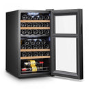 Racitor pentru vin Samus SRV98LMCD 5 rafturi din lemn 88 litri capacitate 33 sticle clasa G 2 zone de racire termostat reglabil racire cu compresor iluminare interioara LED control tactil cu afisaj electronic 88 x 53.5 x 46.5 cm
