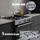 Aragaz pe gaz Samus SM950AGRXS1 5 arzatoare gaz cuptor pe gaz 92 litri aprindere electrica dispozitiv siguranta plita dispozitiv siguranta cuptor geam dublu cuptor timer capac metalic latime 90 cm