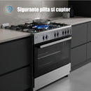 Aragaz pe gaz Samus SM950AGRXS1 5 arzatoare gaz cuptor pe gaz 92 litri aprindere electrica dispozitiv siguranta plita dispozitiv siguranta cuptor geam dublu cuptor timer capac metalic latime 90 cm