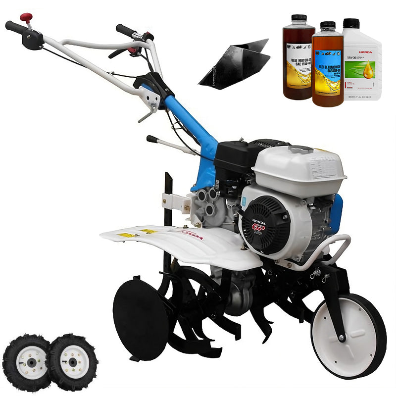 Motosapa AGT 5580 motor Honda GP200 6.5 CP latime lucru 80 cm 2+1 viteze freze rarita fixa roti cauciuc 4.00-8 2.6l ulei